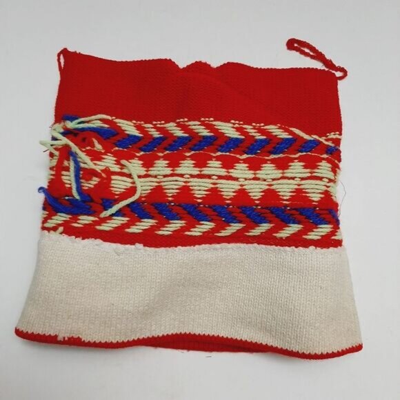 Retro 80's CAPPELLO 100% Wool Intarsia Geo Pattern Knit Beanie Hat w/ Pom-Pom OS - Picture 11 of 14